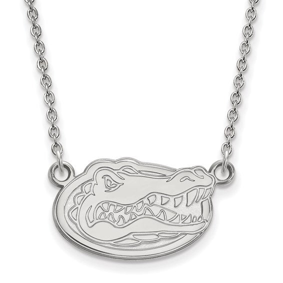 10k White Gold LogoArt University of Florida Gator Small Pendant 18 inch Necklace