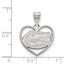 Load image into Gallery viewer, Sterling Silver Rhodium-plated LogoArt University of Florida Gator Heart Pendant