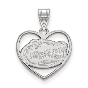 Sterling Silver Rhodium-plated LogoArt University of Florida Gator Heart Pendant