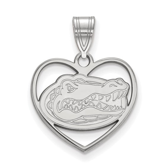 Sterling Silver Rhodium-plated LogoArt University of Florida Gator Heart Pendant