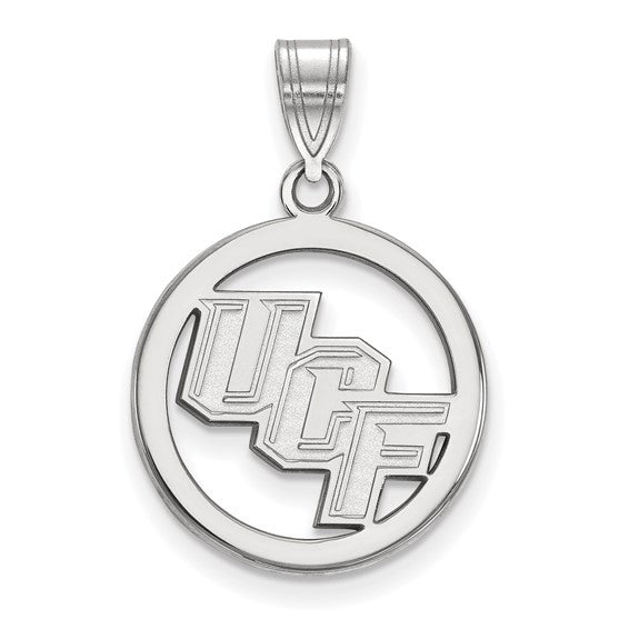 Sterling Silver Rhodium-plated LogoArt University of Central Florida U-C-F Extra Large Circle Pendant
