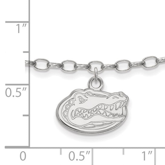 Sterling Silver Rhodium-plated LogoArt University of Florida Gator 9 inch Anklet
