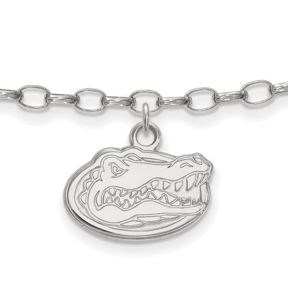 Sterling Silver Rhodium-plated LogoArt University of Florida Gator 9 inch Anklet