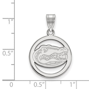 Sterling Silver Rhodium-plated LogoArt University of Florida Gator Medium Circle Pendant