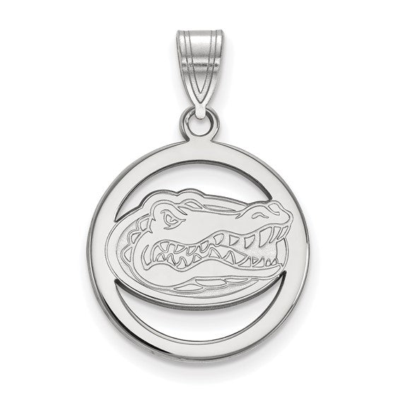 Sterling Silver Rhodium-plated LogoArt University of Florida Gator Medium Circle Pendant