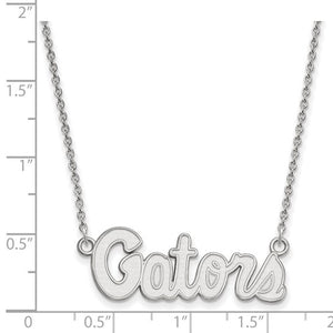 14k White Gold LogoArt University of Florida Gators Script Small Pendant 18 inch Necklace