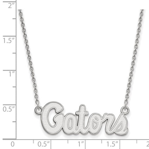 10k White Gold LogoArt University of Florida Gators Script Small Pendant 18 inch Necklace