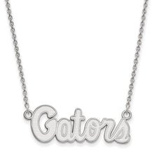 Load image into Gallery viewer, Sterling Silver Rhodium-plated LogoArt University of Florida Gators Script Small Pendant 18 inch Necklace