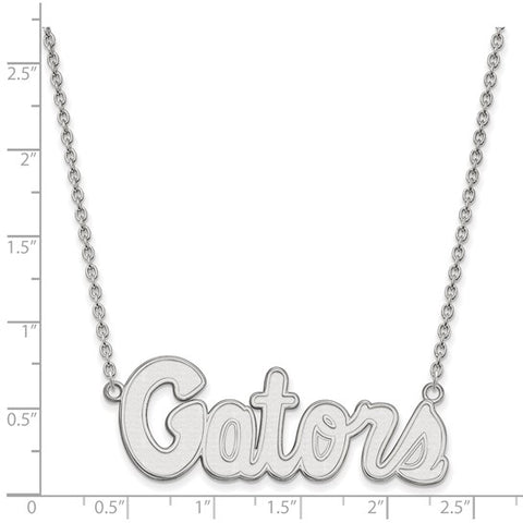 Sterling Silver Rhodium-plated LogoArt University of Florida Gators Script Large Pendant 18 inch Necklace