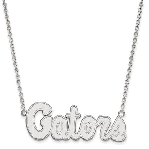 Sterling Silver Rhodium-plated LogoArt University of Florida Gators Script Large Pendant 18 inch Necklace