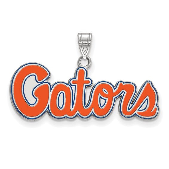 Sterling Silver Rhodium-plated LogoArt University of Florida Gators Script Small Enameled Pendant