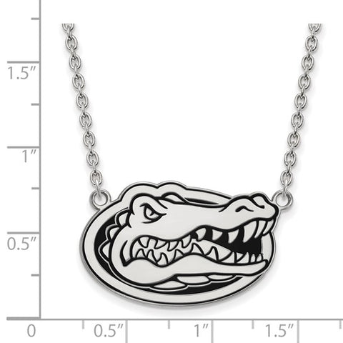 Sterling Silver Rhodium-plated LogoArt University of Florida Gator Large Enameled Pendant 18 inch Necklace