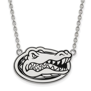 Sterling Silver Rhodium-plated LogoArt University of Florida Gator Large Enameled Pendant 18 inch Necklace