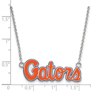 Sterling Silver Rhodium-plated LogoArt University of Florida Gators Script Small Enameled Pendant 18 inch Necklace
