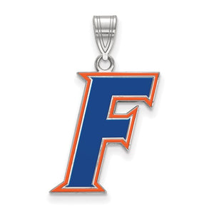 Sterling Silver Rhodium-plated LogoArt University of Florida Letter F Large Enameled Pendant