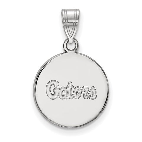 Sterling Silver Rhodium-plated LogoArt University of Florida Gators Script Medium Disc Pendant