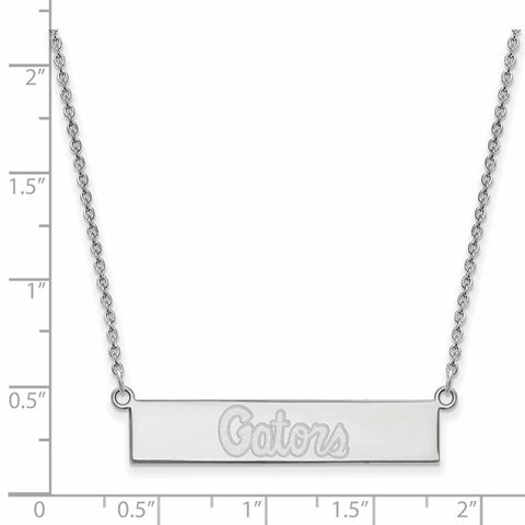 Sterling Silver Rhodium-plated LogoArt University of Florida Gators Script Small Bar 18 inch Necklace