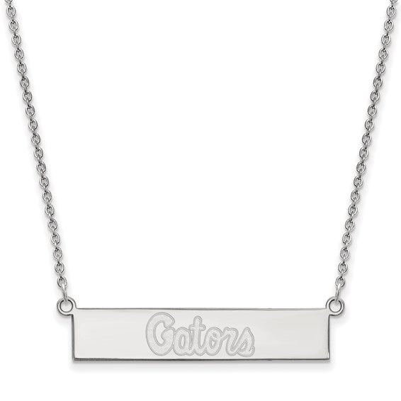 Sterling Silver Rhodium-plated LogoArt University of Florida Gators Script Small Bar 18 inch Necklace