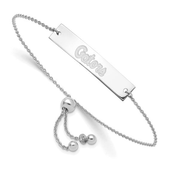 Sterling Silver Rhodium-plated LogoArt University of Florida Gators Script Small Bar Adjustable 9 inch Bracelet