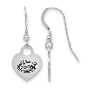 Sterling Silver Rhodium-plated LogoArt University of Florida Enamel Heart Dangle Earrings
