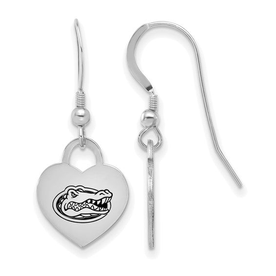 Sterling Silver Rhodium-plated LogoArt University of Florida Enamel Heart Dangle Earrings