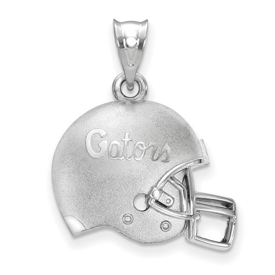 Sterling Silver Rhodium-plated LogoArt University of Florida Gators Script Domed Football Helmet Pendant