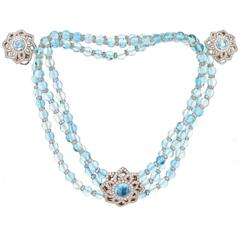 Aquamarine and Diamond Necklace & Earring Suite 15