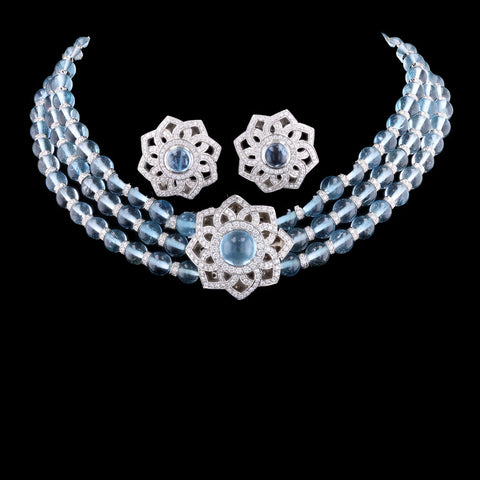 Aquamarine and Diamond Necklace & Earring Suite 15