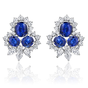 Sapphire & Diamond Cluster Halo Platinum Earrings 19.45TGW