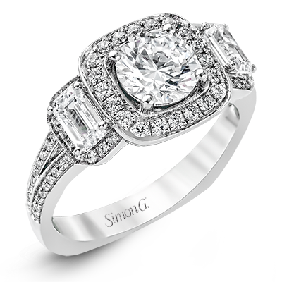 Simon G. Round Cut Three Stone Halo Engagement Ring Setting (0.80CTW)