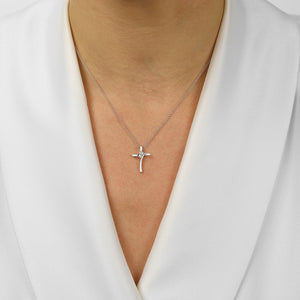 Sterling Silver Diamond Cross Prong Necklace 1/20CT