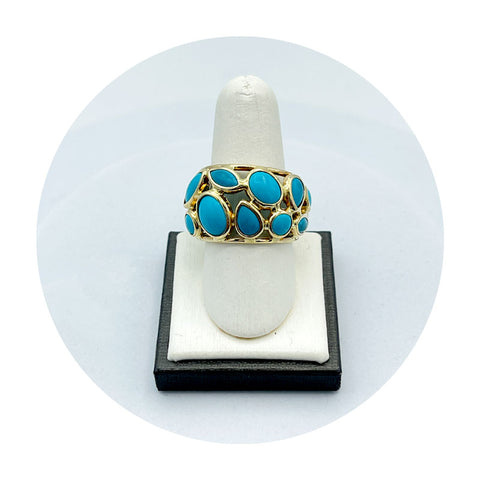 Estate 14K Yellow Gold Open Shank Turquoise Cocktail Ring