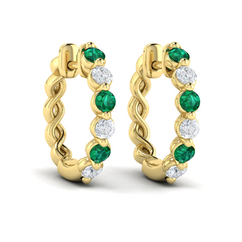 Vlora Adella Diamond and Emerald Twist Hoop Earrings