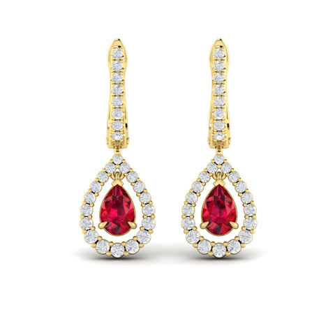 Vlora Adella Diamond Ruby Pear-Shaped Drop Earrings in 14K Gold