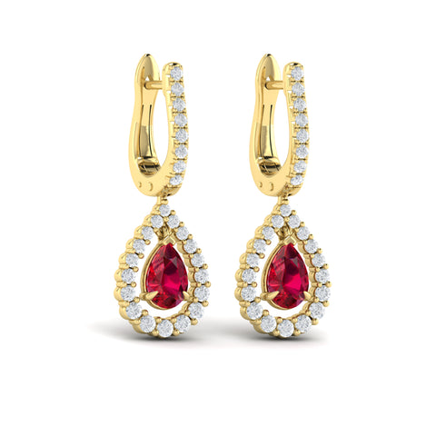Vlora Adella Diamond Ruby Pear-Shaped Drop Earrings in 14K Gold