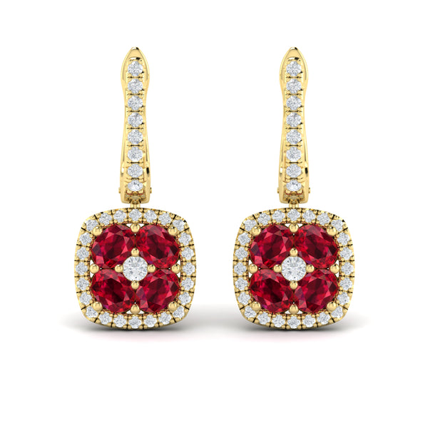 Vlora Adella Diamond Ruby Halo Drop Earrings in 14K Gold