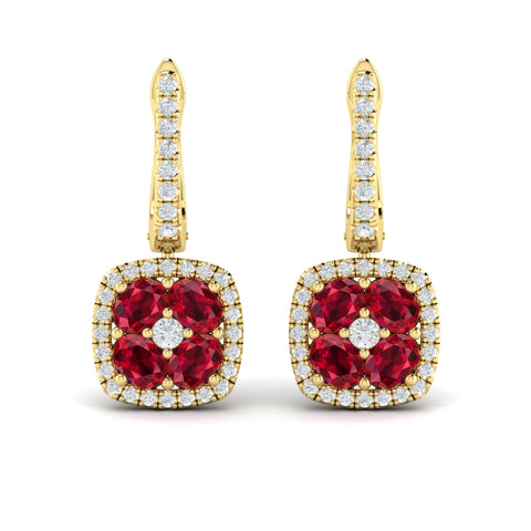 Vlora Adella Diamond Ruby Halo Drop Earrings in 14K Gold