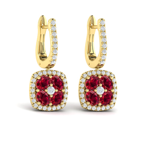 Vlora Adella Diamond Ruby Halo Drop Earrings in 14K Gold