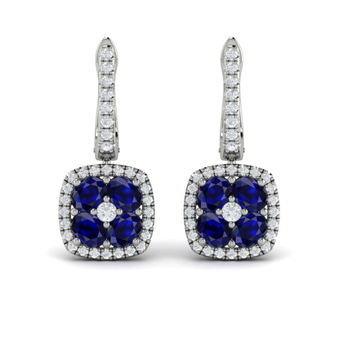Vlora Adella Diamond & Sapphire Halo Drop Earrings in 14K Gold