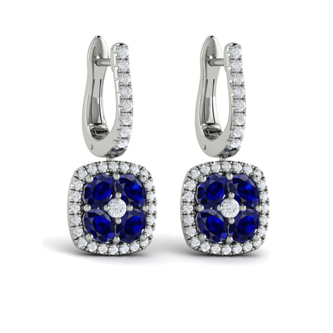 Vlora Adella Diamond & Sapphire Halo Drop Earrings in 14K Gold