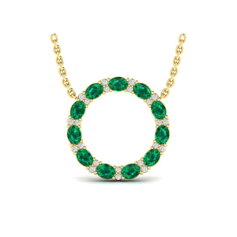 Vlora Adella Oval Emerald and Diamond Open Circle Pendant Necklace