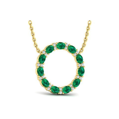 Vlora Adella Oval Emerald and Diamond Open Circle Pendant Necklace