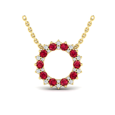 Vlora Adella Diamond and Ruby Open Starburst Circle Pendant Necklace