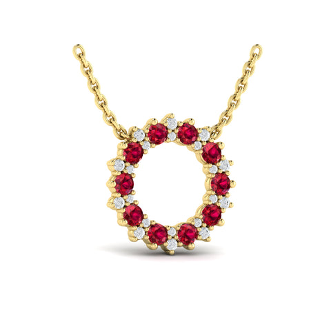 Vlora Adella Diamond and Ruby Open Starburst Circle Pendant Necklace