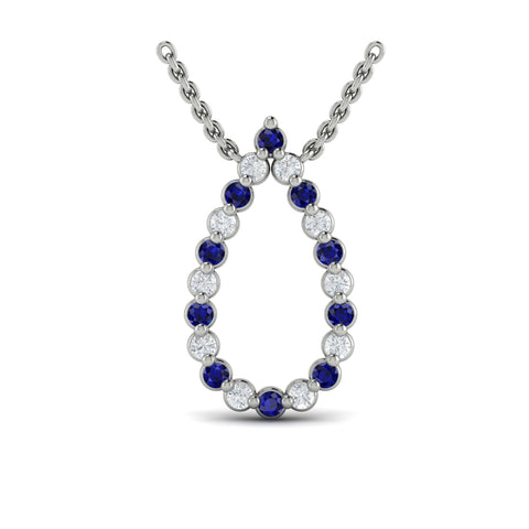 Vlora Adella Diamond and Blue Sapphire Open Teardrop Pendant Necklace