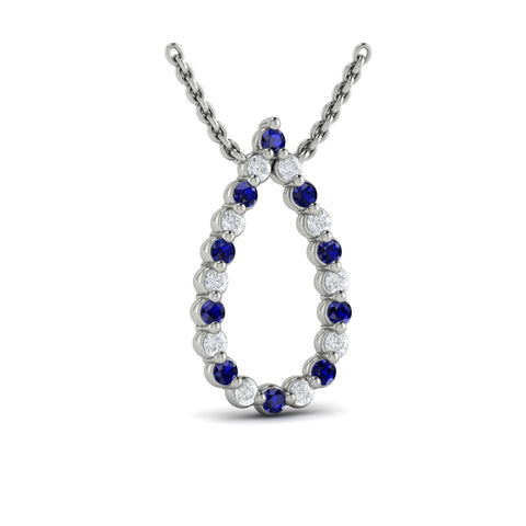 Vlora Adella Diamond and Blue Sapphire Open Teardrop Pendant Necklace