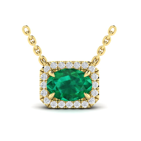 Vlora Adella Diamond Cushion Halo and Oval Emerald Necklace