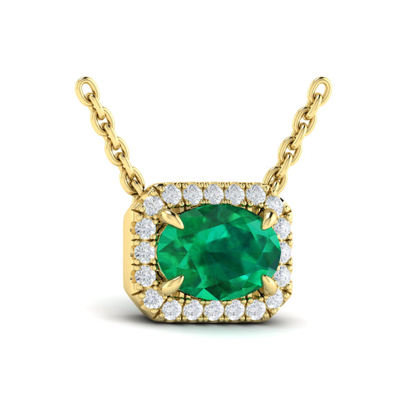 Vlora Adella Diamond Cushion Halo and Oval Emerald Necklace