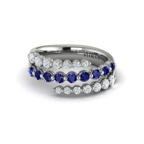 Vlora Adella Diamond and Blue Sapphire Three Row Wrap Ring