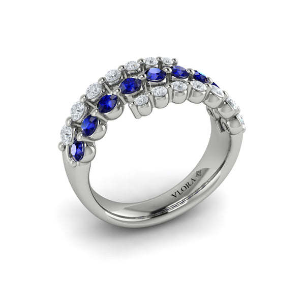 Vlora Adella Diamond and Blue Sapphire Three Row Wrap Ring
